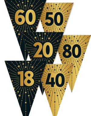 Jubileumsfeiring Vimpler i Svart og Gull - 10 Meter Banner med 15 Flagg