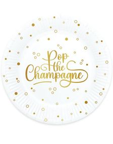 8 stk Pop the Champagne - Hvite Papptallerkener 23 cm