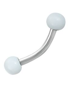 Banana Øyenbrynspiercing med Runde Hvite Kuler - 1.2 x 8 mm