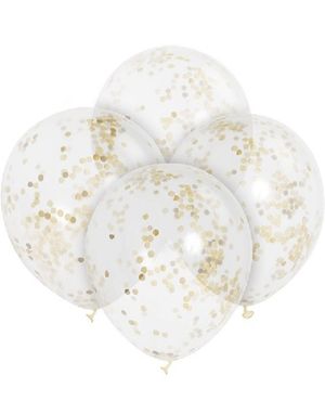 6 stk 30 cm Gjennomsiktige Ballonger med Gullfarget Konfetti