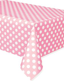 Lys Rosa Plastduk med Hvite Polka Dots 274x137 cm