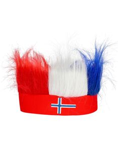 Supporter Pannebånd med Norsk Flagg og Rødt, Hvitt og Blått Hår