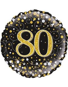 80-års Feiring - Svart og Gullfarget Holografisk Folieballong 45 cm