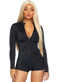 Svart Langermet Romper Jumpsuit med Glidelås