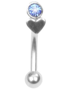 Øyenbrynspiercing med Hjerte og Blå Sten - 1.2 x 8 mm