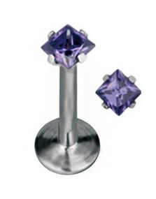 Labrett Piercing med Firkantet Lilla Sten