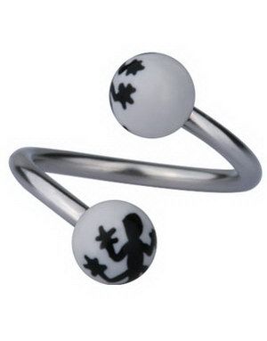 Øyenbrynspiercing med Salamander - Hvit/Svart - 1.2 x 10 mm