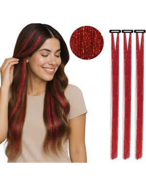 3 stk Tinsel Hair Extensions 50 cm - Rød