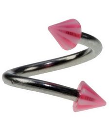 Curve Øyenbrynspiercing med Rosa og Hvit Spikes - 1.2 x 8 mm