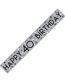 2,6 Meter "Happy 40th Birthday" - Banner med Glitrende Sølvfarge