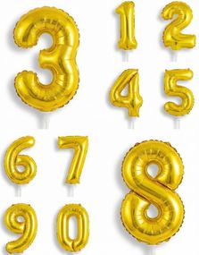 Tall 0-9 - Gullfargede Folieballong Kaketoppere - 13 cm