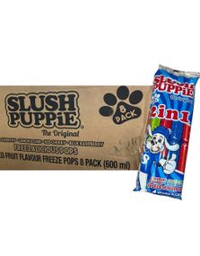 20 stk 8-Pakninger med Slush Puppie 2-i-1 Freeze Pops - Saft-Is med 4 Forskjellige Smaker 600 ml - Hel eske
