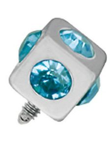 Firkantet Sølvfarget Dermal Anchor Kule med Lys Blå Stener - Strl 3 mm kule med 1,2 mm gjenger