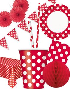 Rød Polka Dot Festpakke for 12 Personer