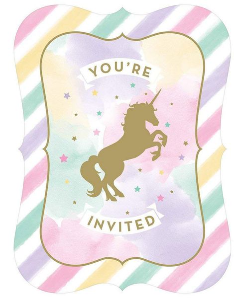 8 stk Invitasjoner - Golden Unicorn