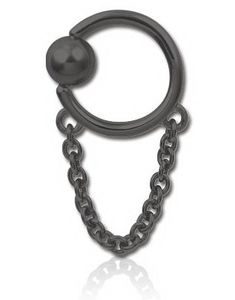 Svart BCR Piercing med Hengende Lenke - 1,6 x 12 mm