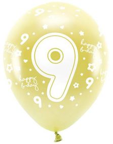 9 Tall - 6 stk Lys Metallisk Gull Tallballonger 33 cm - ECO Ballonger