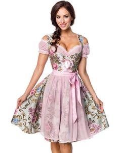 Dirndl Oktoberfestkjole i Luksuskvalitet med Rosa Forkle