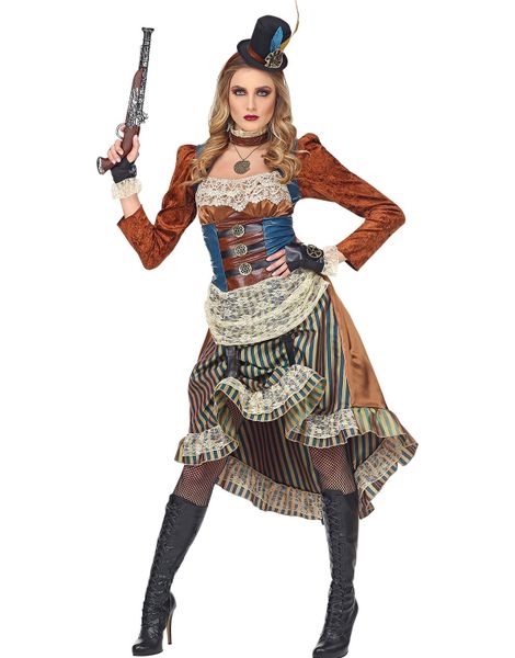 Stilig Steampunk Kostyme med Hansker og Minihatt