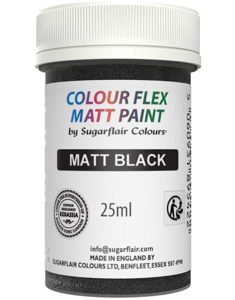 SugarFlair Spiselig Svart Matt Maling - 25ml