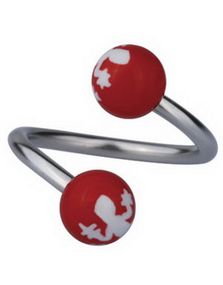 Øyenbrynspiercing med Salamander - Rød/Hvit - 1.2 x 10 mm