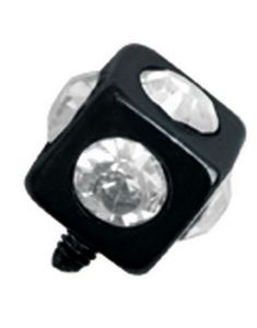 Firkantet Svart Dermal Anchor Kule med Klare Stener - Strl 3 mm kule med 1,2 mm gjenger
