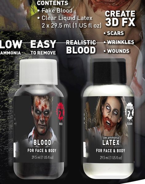 Rød Teaterblod og Flytende Klar Latex 2x 29,5 ml
