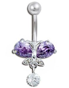 Jungle Butterfly Purple - Navlepiercing i Ekte Sølv