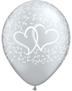25 stk Sølvfarget Hjerte Ballonger 28 cm