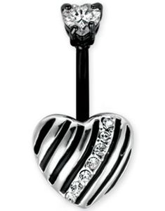 Striped Heart Navlepiercing - Sølvfarget/Svart