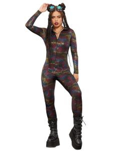 Flerfarget Geometrisk Catsuit Damekostyme