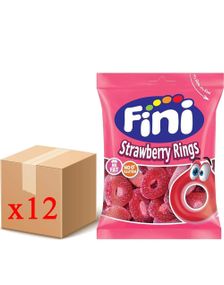 12 stk Fini Strawberry Rings - Vingummiringer med Sur Jordbær - Hel Eske 900 gram