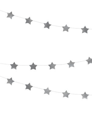 Sølvfarget Banner med Stjerner 360 cm