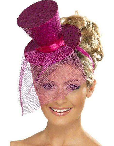 Mini Topphatt med Slør - Rosa