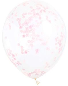 6 stk 30 cm Gjennomsiktige Ballonger med Lys Rosa Konfetti