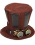 Brun Steampunk Flosshatt med Skinnimiterte Partier og Goggles