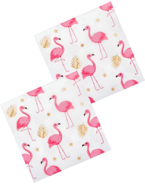12 stk Servietter med Foliert Gulltrykk 33x33 cm - Flamingo Gold