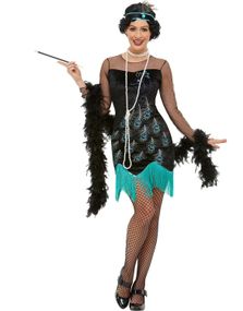 Svart Påfugl Flapper Kostyme til Dame