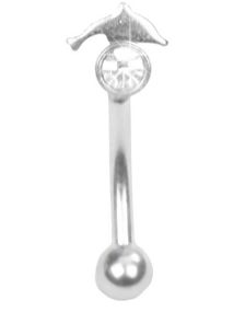 Øyenbrynspiercing med Klar Sten og Delfin - 1.2 x 8 mm