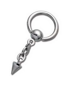 Silver BCR Piercing with Haning Spike - 1.6 mm x 10 mm