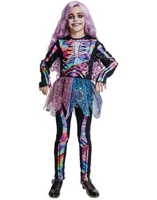 Shimmer Skeleton - Skjelettdrakt med Glitrende Skjørt og Fargerikt Motiv til Barn
