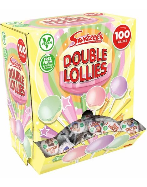 100 stk Swizzels Double Lollies i Dispenser Eske - 800 gram