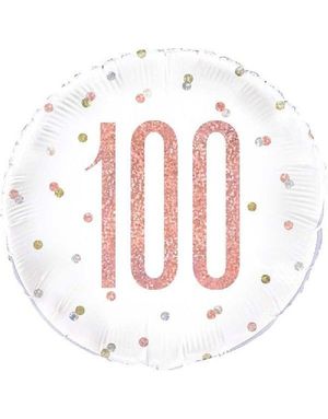 100-års Feiring - Hvit og Rosegull Holografisk Folieballong 45 cm