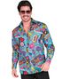 UV Glow Kostymeskjorte med Forskjellige Fargerike 80-Talls Motiver til Herre - Small/Medium