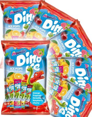 20 stk 10-Pack Dino Ice Pops - Saft-Is med 4 Forskjellige Smaker - Hel Eske