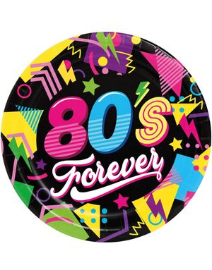 6 stk 80`s Forever Papptallerkener 23 cm
