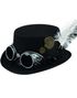 Svart Steampunk Flosshatt med Dekor og Sølvfarget Goggles