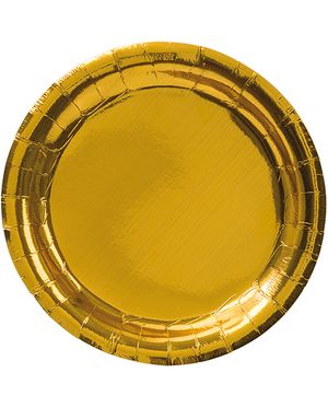 8 stk Små Metallisk Gullfarget Papptallerkener 18 cm