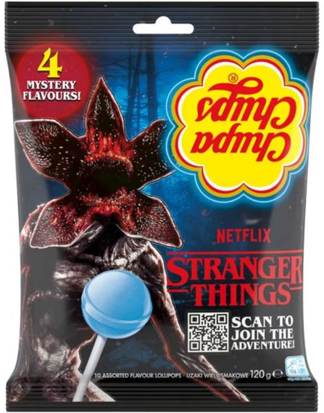 Chupa Chups Stranger Things Lollipop 4 Mystery Flavours - Kjærligheter med 4 Forskjellige Smaker 120 gram