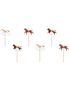 6 stk Kaketopper med Hester 13 cm - Flowers & Horses Party